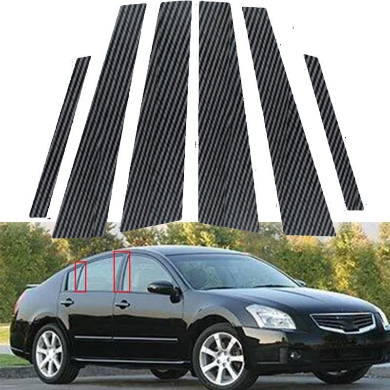6pcs Car Door Window Trim Cover Glossy Black Carbon Fiber Chrome Sticker Pillar Posts Decal Accessories for Nissan Maxima A34 2004-2008