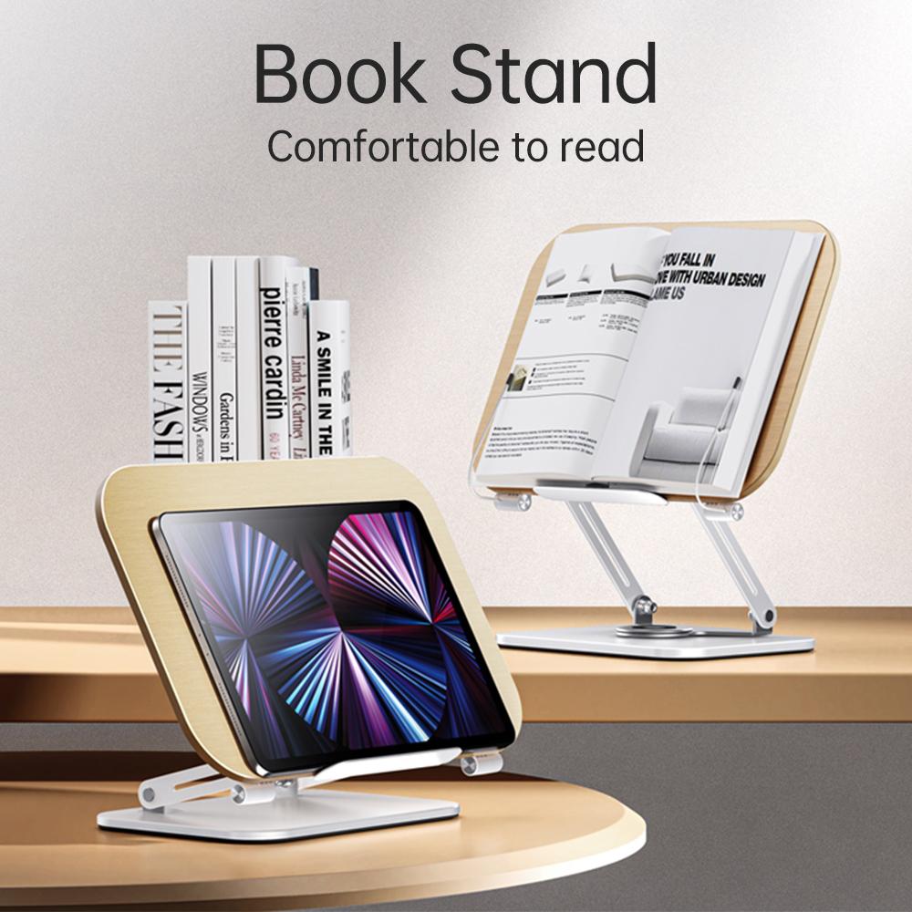 Book Stand, 360 Rotating Double Rod Book Stand Carbon Steel Double Rod Stand Book Stand Design for 17 Inch Laptop