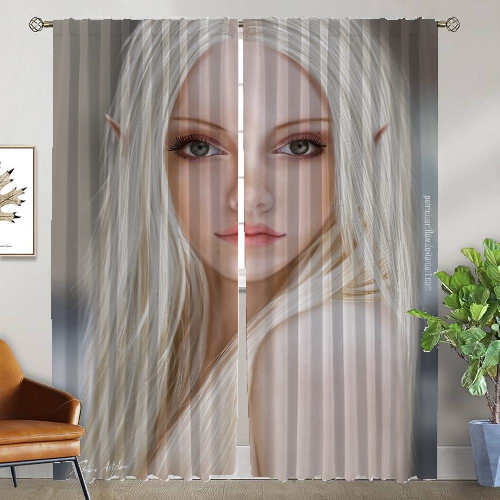 Blackout Kitchen Curtains for Living Room Curtain Female Elf Home Interior Curtains 2 Pieces Shades Tulle for Bedroom Partition