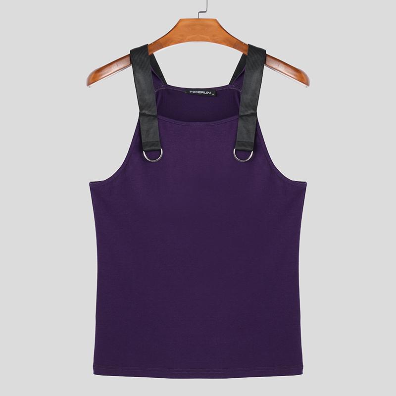 

INCERUN Летние мужские безрукавные лоскутные майки на бретелях однотонные повседневные 3XL фиолетовый