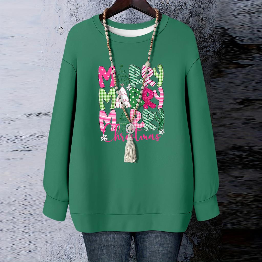 Damen Weihnachts-Print Rundhals Langarm T-Shirt Sweatshirt Oberteil