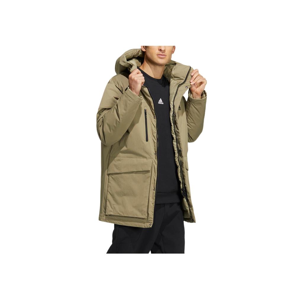 Adidas Down Parka With Solid Print Logo And Zipper Hood Men Outerwear Green HN2100