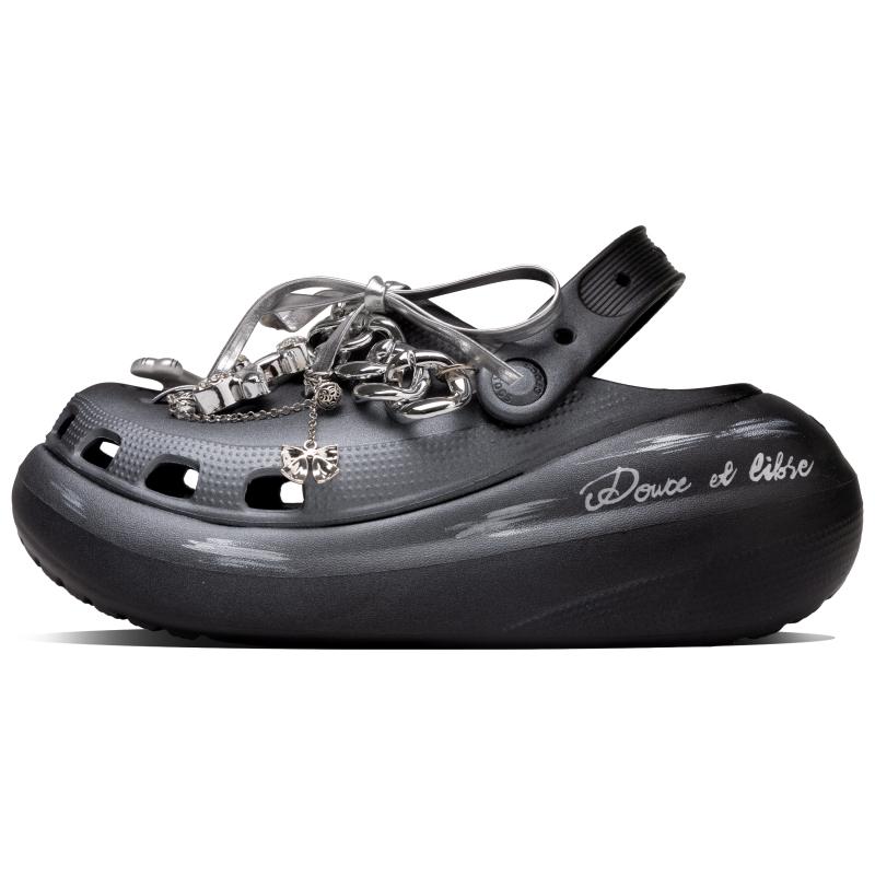 

Crocs Crush Clog Classic Crush Star Voyage EVA Стиль Миллениума Сладкие Крутые Универсальные Дырочные Туфли Унисекс Черный и Серебристый 38-39