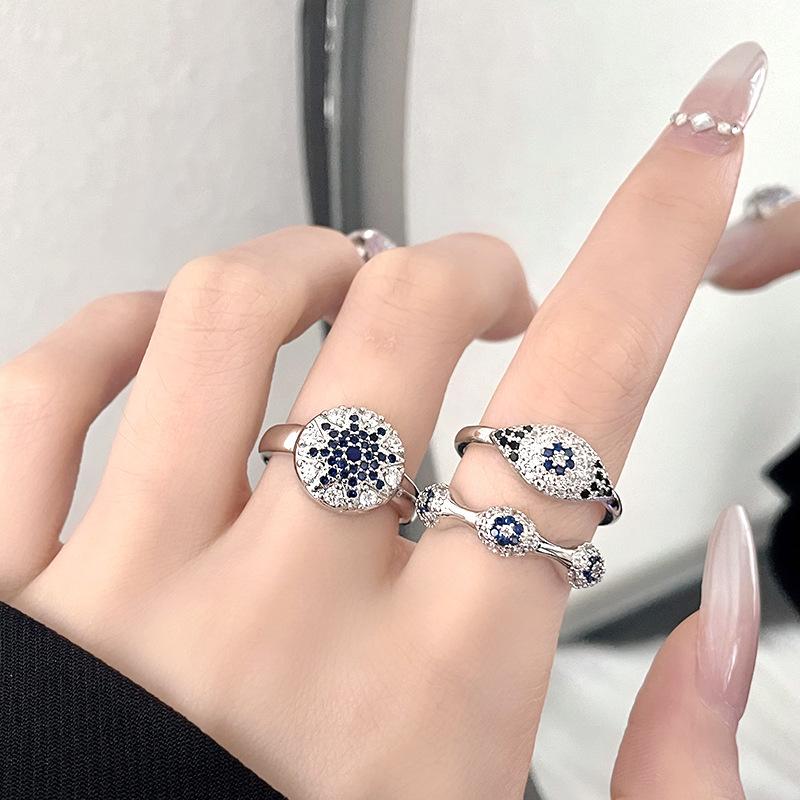 Blue Eyes Devil'S Eye Set Light Luxury Niche Design Open Ring Temperament Turkish Zircon