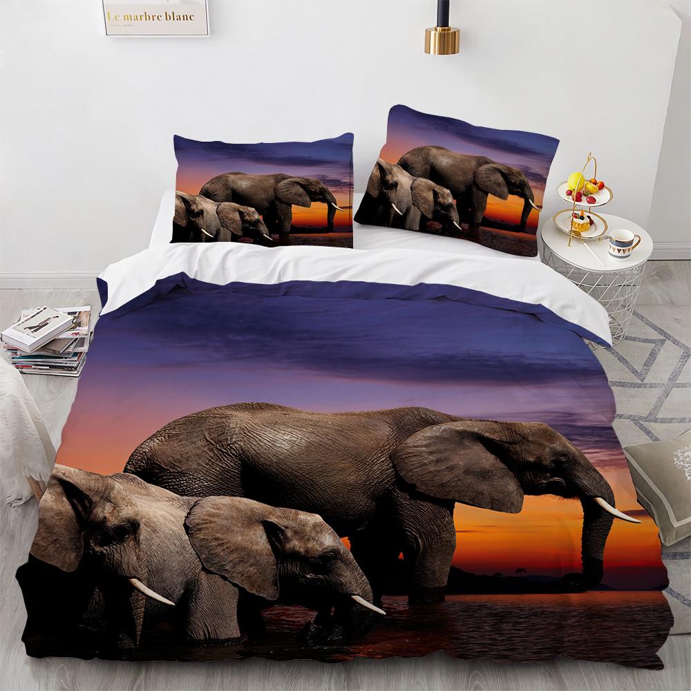 Small Elephant Duvet Cover Set 3D Print Cute Kawaii Wild Animals King Queen Size for Kids Teens Adults Animal Lover Bedding Set