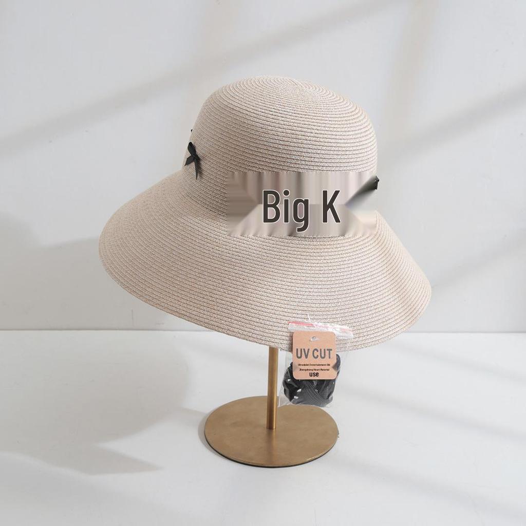 Women's Summer Sun Hat: Foldable Bow-Trimmed Straw Hat with Large Brim for Seaside Vacations