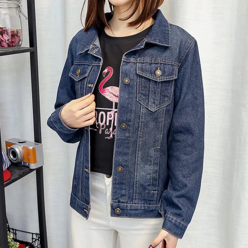 Blaue kurze Jeansjacke mit Taschen Damen Boyfriend-Jeansmantel Streetwear Vintage Herbst Basic Mäntel Oberbekleidung