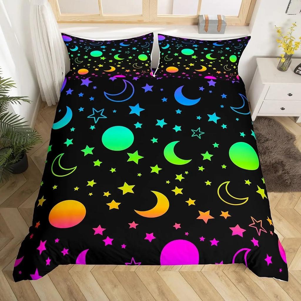 Sparkling Stars Bedding Set Galaxy Duvet Cover Pink Constellation Astrology Zodiac Nebula Comforter