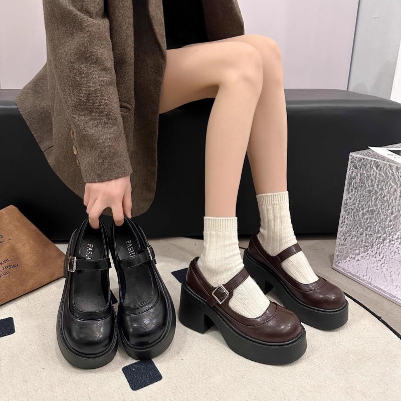 Platform Mary Jane shoes women's spring and autumn with skirts, high heels, thick heels, retro small leather shoes women