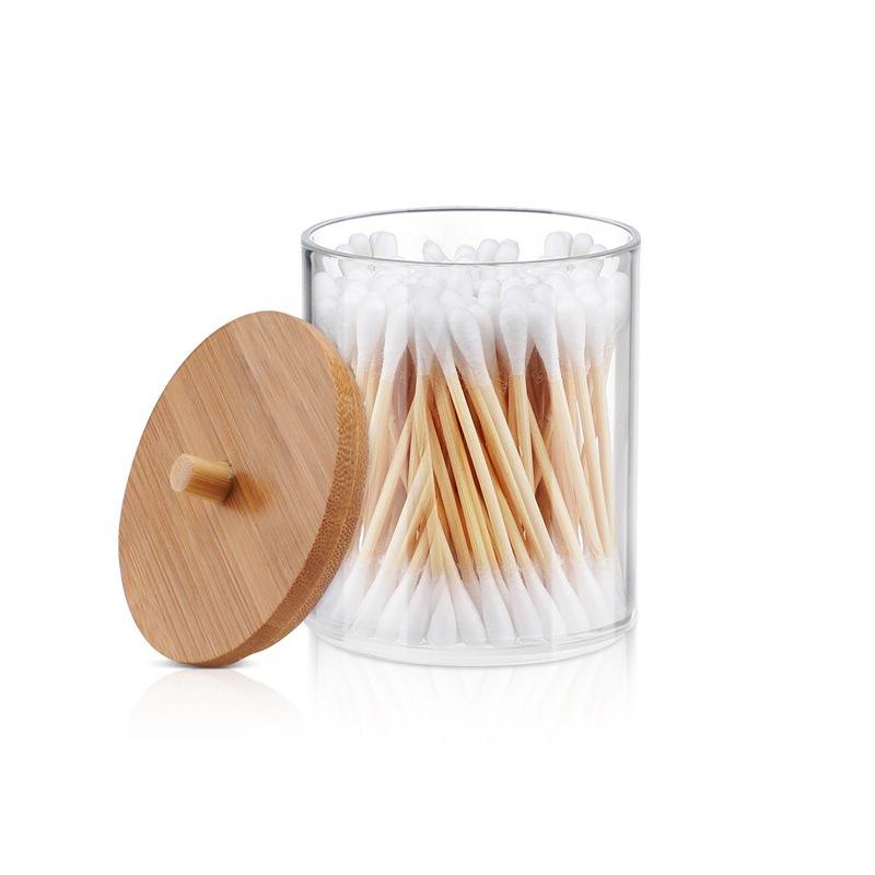 Circular Cotton Swab Box With Transparent Plastic Bamboo Cover And Dust-Proof Makeup Remover Cotton, Simple Jewelry Storage