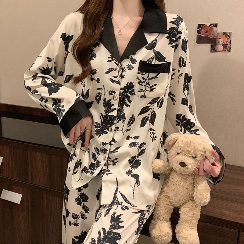 Spring and Autumn Women's Landscape Painting Long Sleeve Long Pants Pajamas Homewear Set Pajamas Homewear Set
