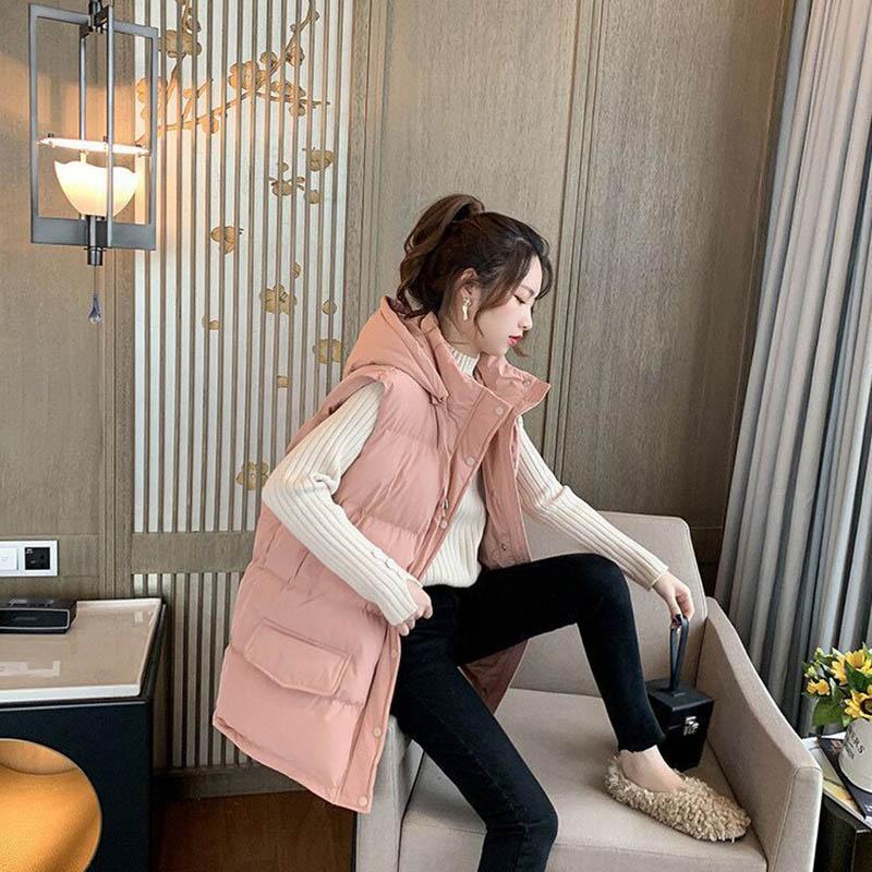 Gilet in cotone con cappuccio Gilet autunno e inverno da donna Gilet ampio e spesso di media lunghezza