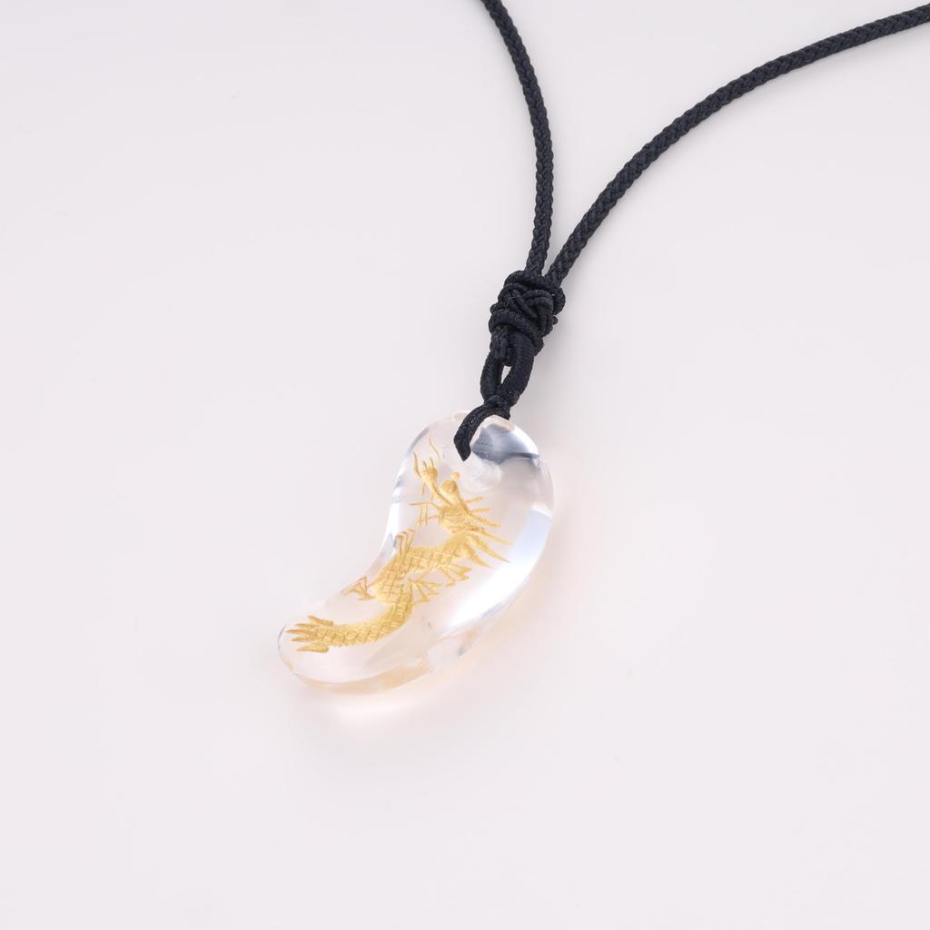 Crystal Dragon Carving Purification and Good Fortune Amulet Magatama Power Stone Adjustable Unisex [KOAI] Necklace, Length,