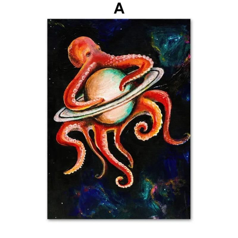 Fantastic Space Astronaut Octopus Seahorse Wall Art Canvas Painting  Nordic Posters and Prints for Living Room Decor