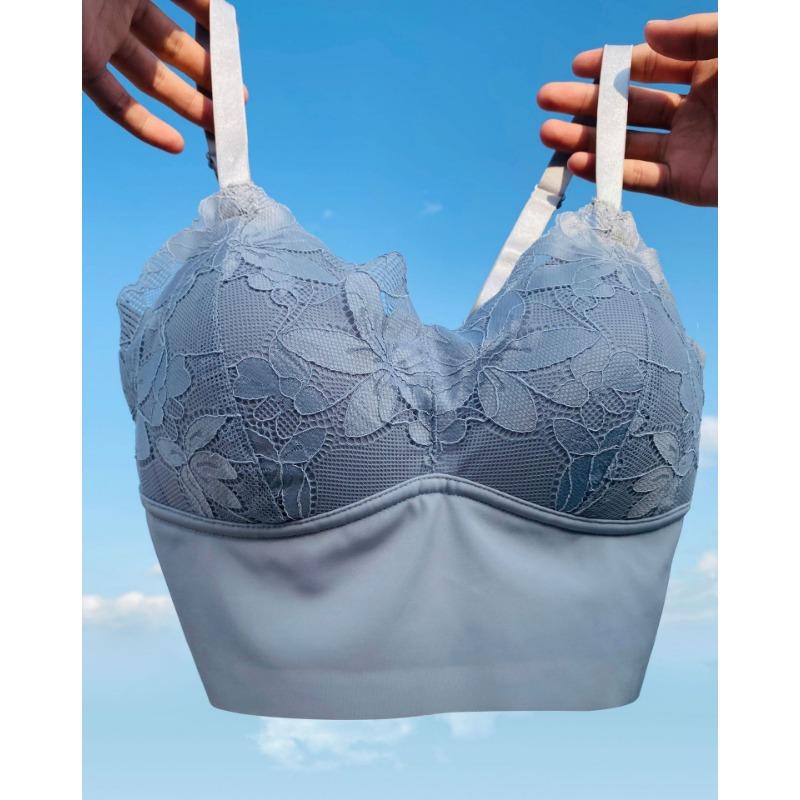Women Black Floral Lace Longline Push Up Supportive Comfortable Adjustable Strap Bra