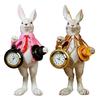Easter Bunny Clock Decor Resin Rabbit Figurine with Top Hat And Pocket Watch Spring Vintage Bunny Statue for Desk Shelf Home Decor