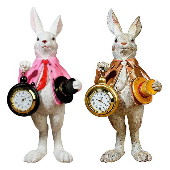 Easter Bunny Clock Decor Resin Rabbit Figurine with Top Hat And Pocket Watch Spring Vintage Bunny Statue for Desk Shelf Home Decor