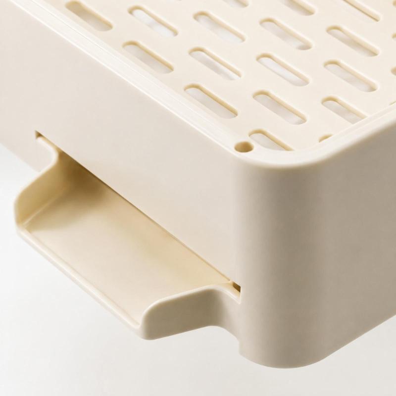 Kitchen Sink Storage Rack with ABS Plastic Basket, Removable Drain Tray and Raised Metal Bar for Hanging a Dishcloth