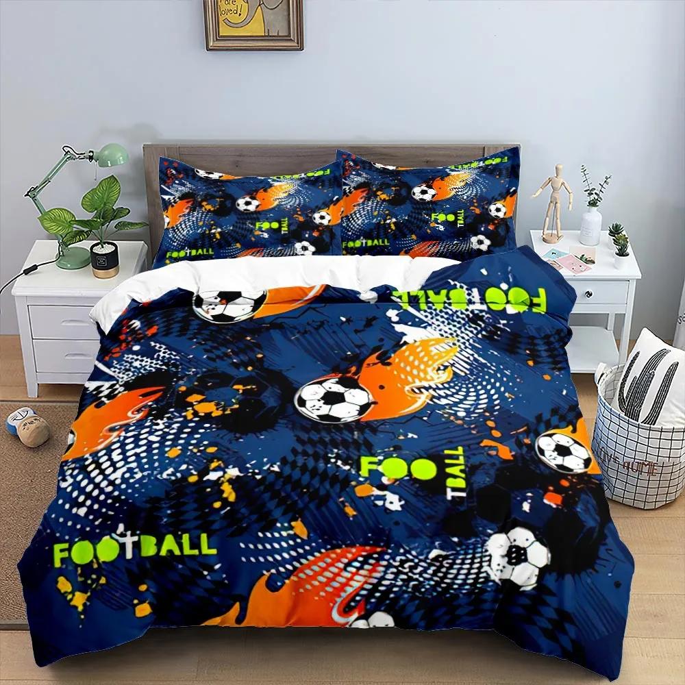 Football Duvet Cover Set King Size Simple Black White Comforter Cover 3D Soccer Sport for Kids Boys Girls Polyester Bedding Set