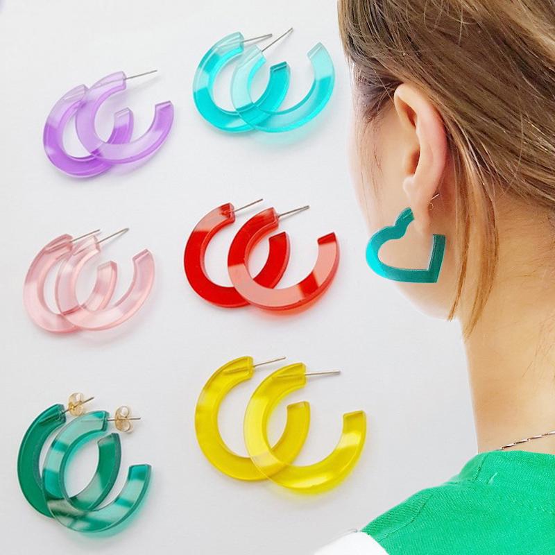 1pc Candy Color Acrylic Geometric Round Square Stud Earrings for Women Girl WL 1pc Candy Color Acrylic Geometric Round Square Stud Earrings for Women Girl WL