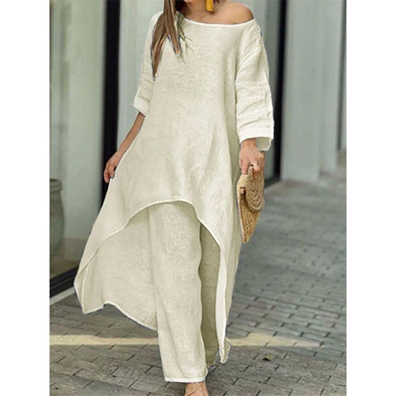 Irregular Long-Sleeve Wide-Leg Pantsuit Irregular Long Sleeve Loose Pants Suit