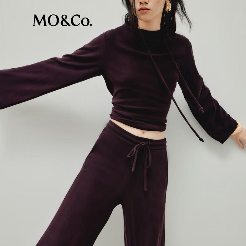 MO&Co. 2024 Autumn Double Fleece Cowl Neck Hooded Bell-Sleeve Sweatshirt