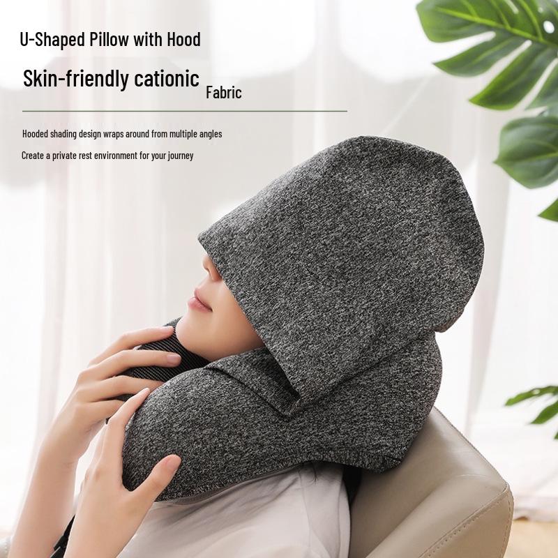 Reise U-förmiges Nackenkissen mit Kapuze aus Memory-Schaum zum Schlafen