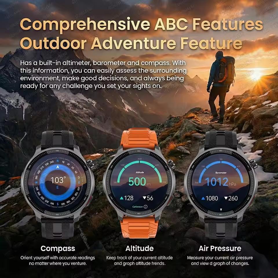 New Outdoor GPS Offline Map Sports Smart Watch Compass Altimeter 4GB Memory Video Music Playback Waterproof Smartwatch Men
