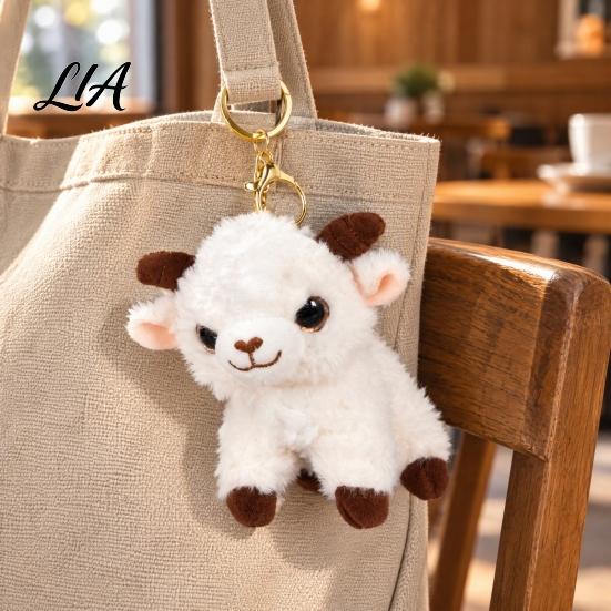 Cute Sheep Keychain Plush Keychain, Soft Stuffed Animal Bag Charm with Metal Ring Polyester Fiber for Backpacks and Keys, Cartoon Lamb Pendant