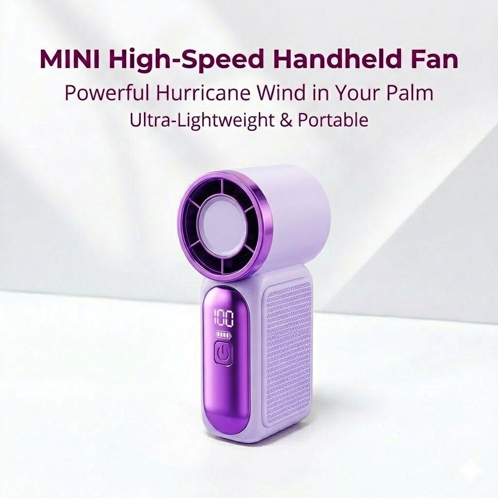 Portable Handheld Mini Fan, 6 Speeds 16900 RPM High Velocity Personal Fan with LED Display, USB Rechargeable, Mini Fan with Lanyard for Makeup,