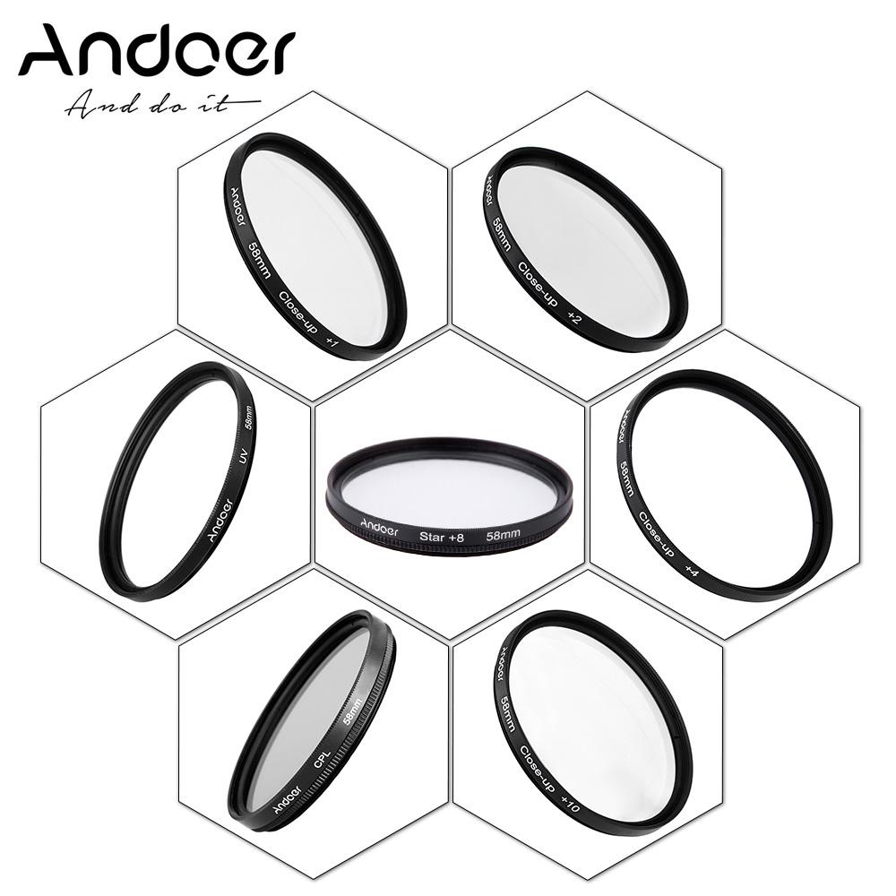 Andoer 58mm UV+CPL+Star8+Close-up (+1 +2 +4 +10) Photography Filter Ultraviolet Circular-Polarizing