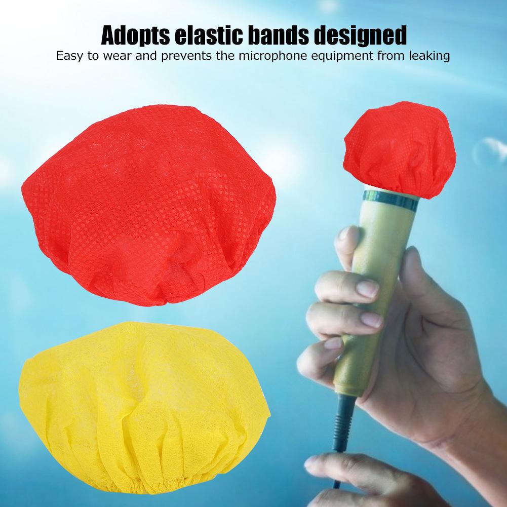 100 Stück Einweg-Vlies-Mikrofonabdeckung Zubehör für KTV Bühne Interview Zubehör(Rot und gelb )