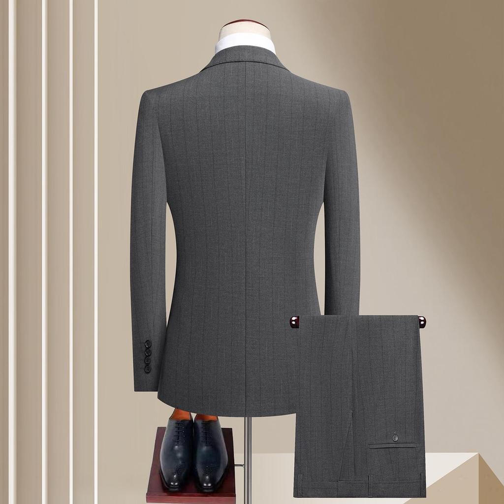 2026 Premium Men's Slim Fit Stripe Suit Set for Business, Wedding, and Formal Wear