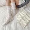 Fresh Spring & Summer White Floral Slouch Socks with Bow Ribbon Heel - Thin & Sweet Long Socks