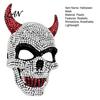 Unique Halloween Event Mask Rhinestone Mask, Sparkly Faux Crystal Demon Horn Masquerade Breathable Face Lightweight Full Cosplay Prop for Party