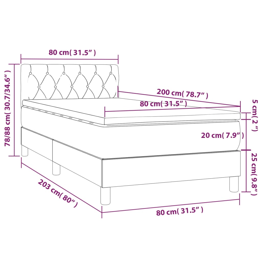 Box Spring Bed with Mattress & LED Cream 80x200 cm Fabric