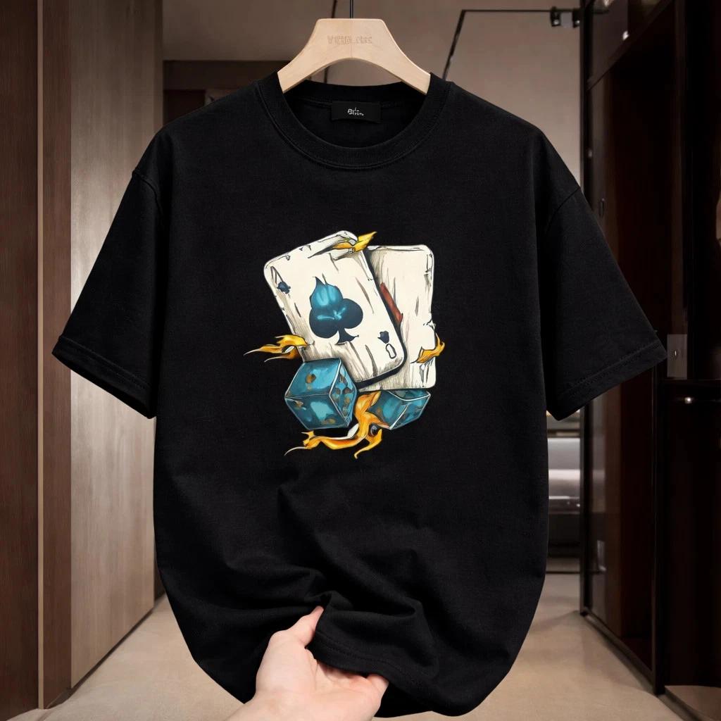 Poker Dice Graphic T- Shirt Playing Cards Casino Streetwear Casual Tee M