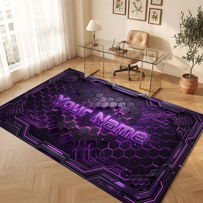 Abstraktní geometrický motiv Křišťálový sametový koberec na podlahu Personalizovaný vlastní text jména Teplý koberec Domácí dekorace