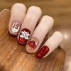 3D Embossed Lion Design New Year Wearable Red Nails - Festive Detachable Short Manicure