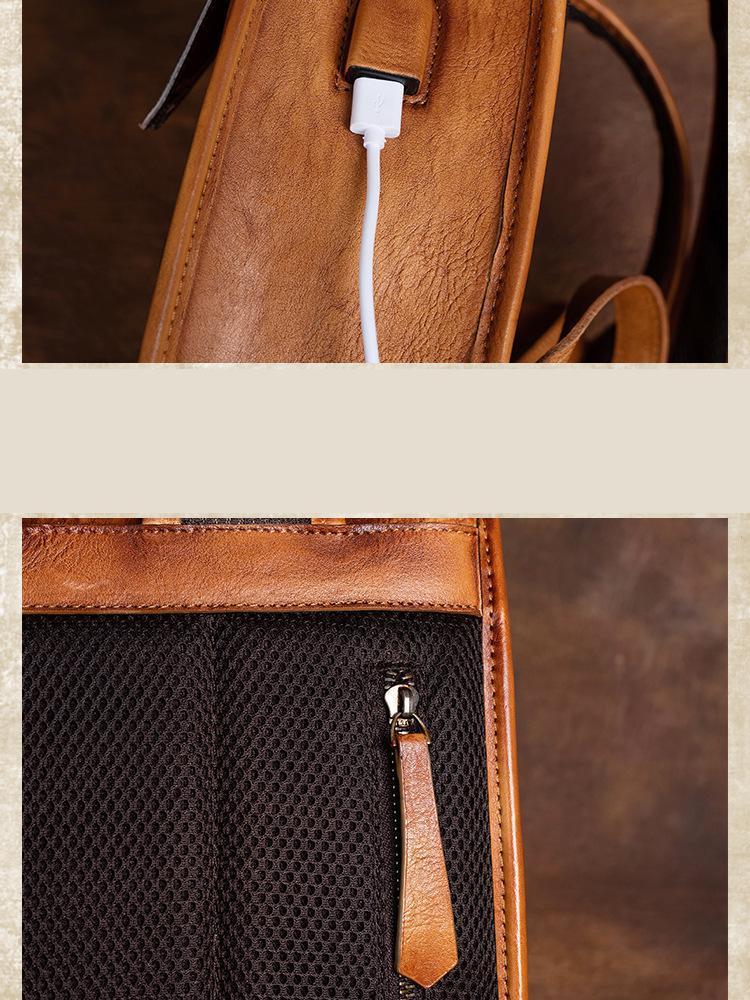 Johnature Vintage originální kožený batoh Dámská taška Volný čas Velkokapacitní cestovní taška z pravé hovězí kůže Kreativní batohy