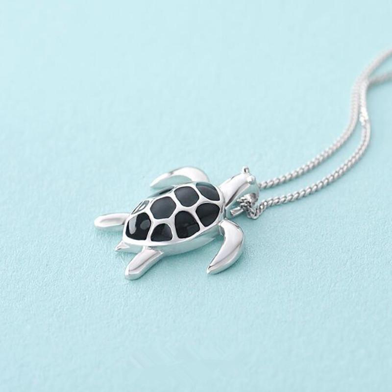 Buyee 925 Sterling Silver Big Pendant Chain Cute Turtle Sweet Necklace for Woman Unique Fashion Animal Fine Jewelry Chain