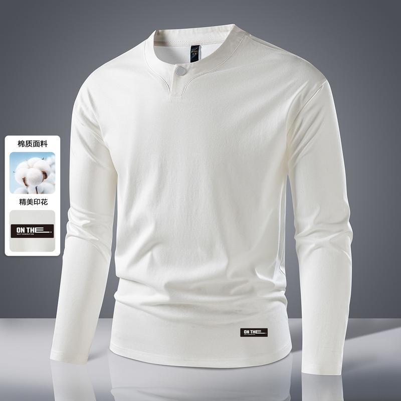 [Heavy Milan Cotton] Four In One Button Chinese Style Men's T-shirt Long Sleeve Spring and Autumn