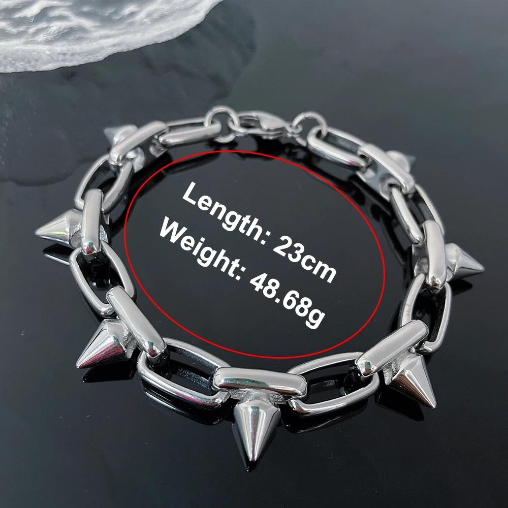 New Punk Rivet Spike Chain Bracelet for Men Women Stainless Steel Gothic Biker Bracelet Hiphop Rock Jewelry Gift Accessories