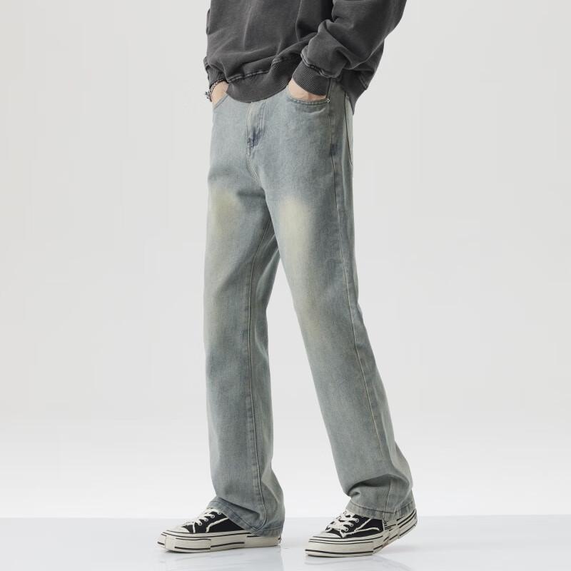 Chu Tang Herren American Retro Washed Straight Flare Stretch Jeans