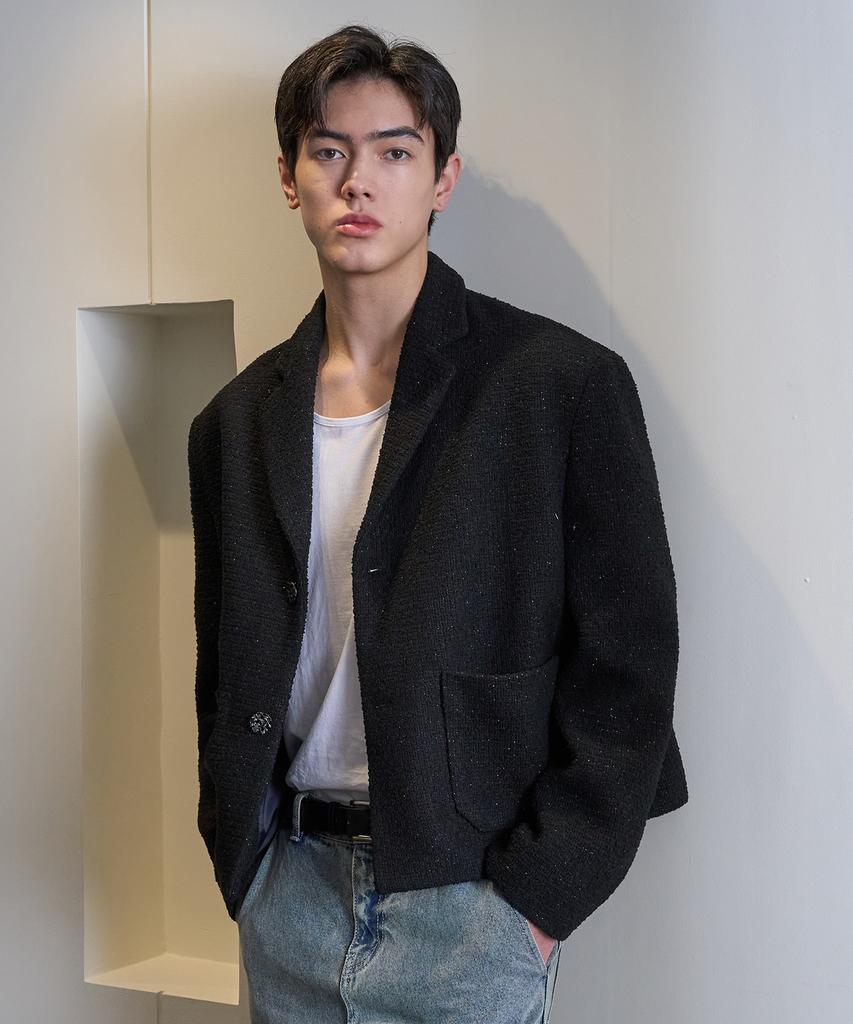 Trip Le Sens Moon Tweed 2B Crop Jacket_Brown