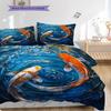 Koi Fish Pattern Bedding Quilt Set Quilt Cover Pillowcase Home Decoration Birthday Gift (1 * Duvet Cover + 2 * Pillowcase, Without Core)