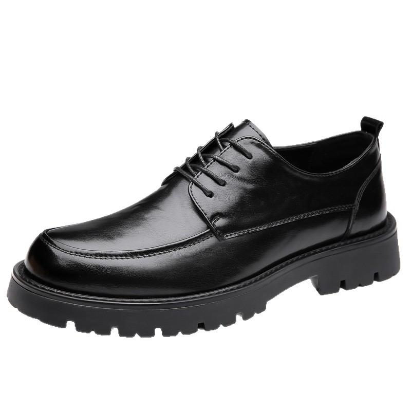 One-foot square head leather shoes men's high-end thick-soled glossy patent leather British inner height-increasing leather shoes