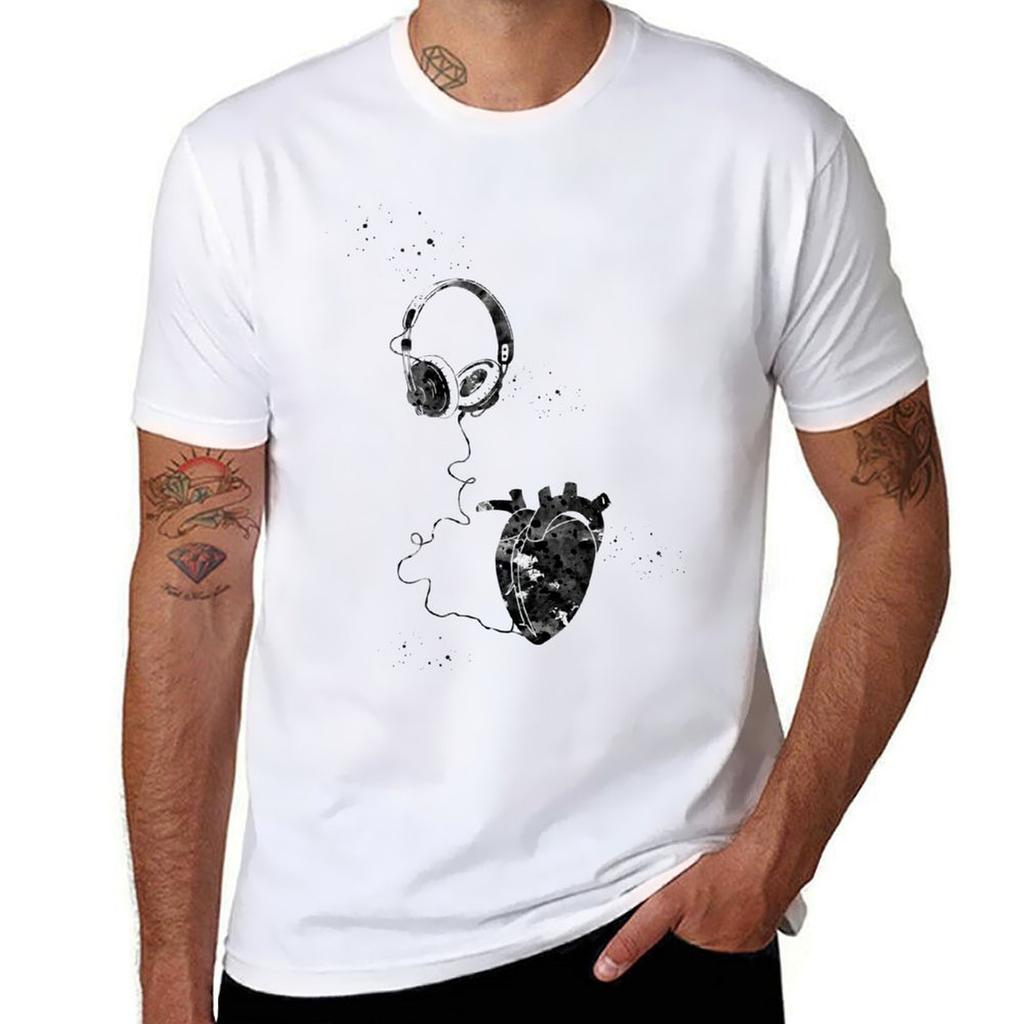 Headphones With Heart TShirt Casual Loose Fit Summer Tee Shirt TShirt