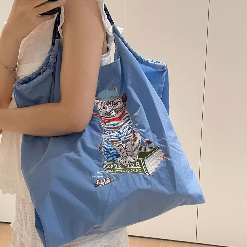 AAGWW Pole and Chain Eco Bag, Tote Bag, Embroidered, Shopping Bag, Travel Bag, Foldable, Storage, Large Tote Bag, Nylon