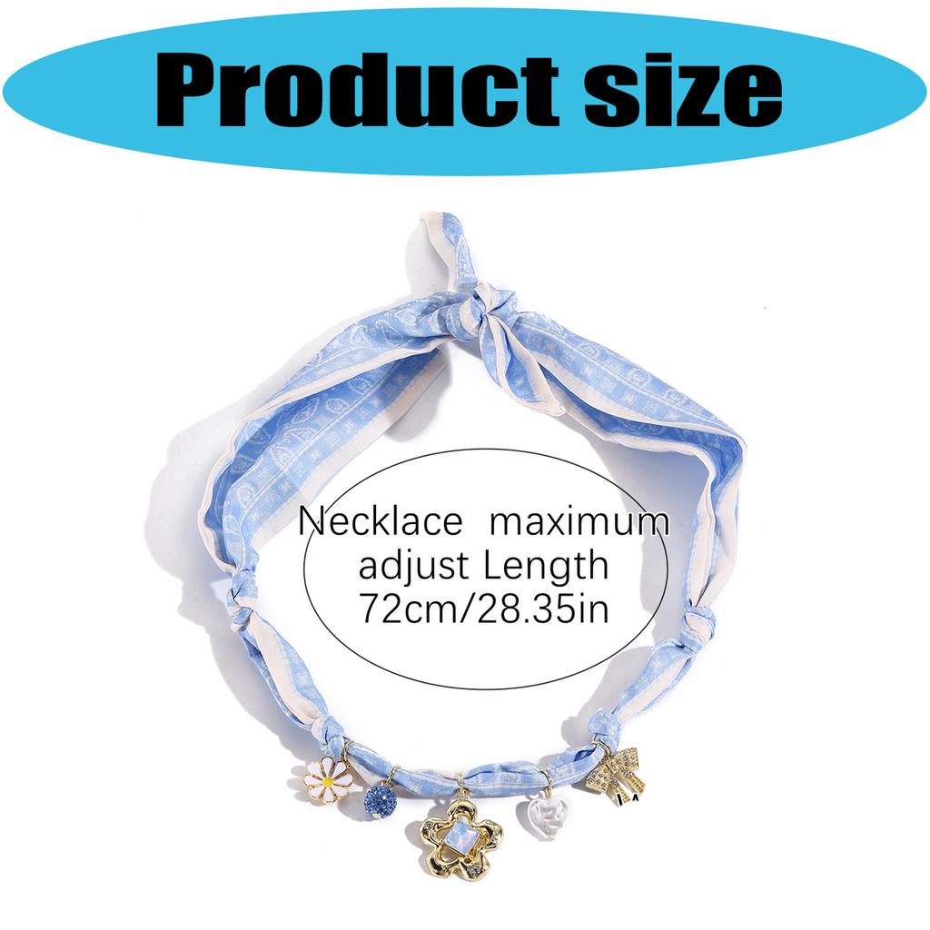Delicate Fabric Chain Necklace Versatile Floral Heart Accent Soft Silk Blend Materials Casual Party Wear